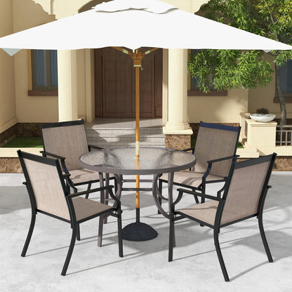 2 Piece Patio Dining Chairs with Breathable Seat and Metal Frame-Coffee