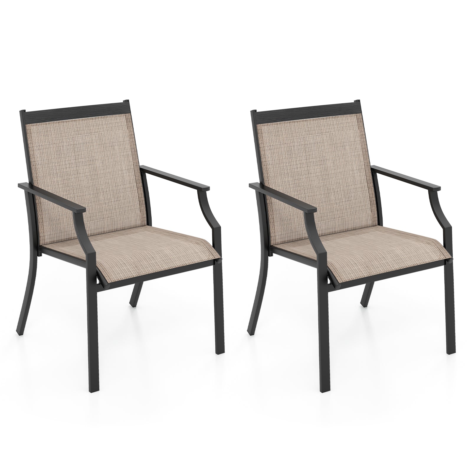 2 Piece Patio Dining Chairs with Breathable Seat and Metal Frame-Coffee