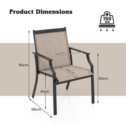 2 Piece Patio Dining Chairs with Breathable Seat and Metal Frame-Coffee