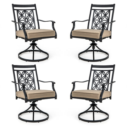 2 Pieces Outdoor Bistro Dining Chair Set Swivel Chairs with Blossom Pattern Backrest-Khaki