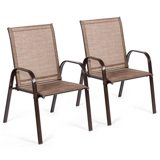 2 Piece Patio Outdoor Camping Chairs Set with Breathable Fabric-Brown