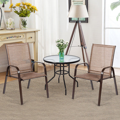 2 Piece Patio Outdoor Camping Chairs Set with Breathable Fabric-Brown