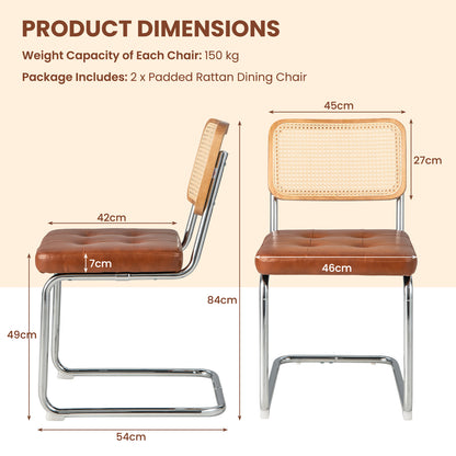 2 Pieces Rattan Dining Chairs Set with Mesh Cane Backrest-Brown