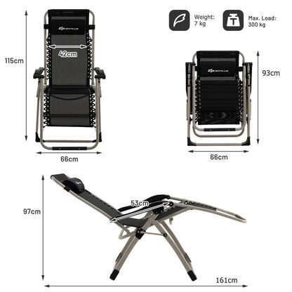 Foldable Zero Gravity Lounge Chair with Removable Headrest and Adjustable Backrest-Black