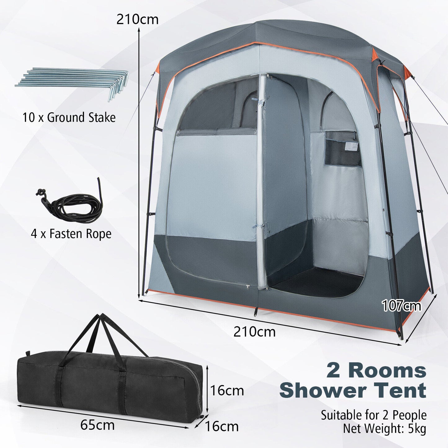 2 Rooms Privacy Shelter Tent with Removable Rain Fly-Grey