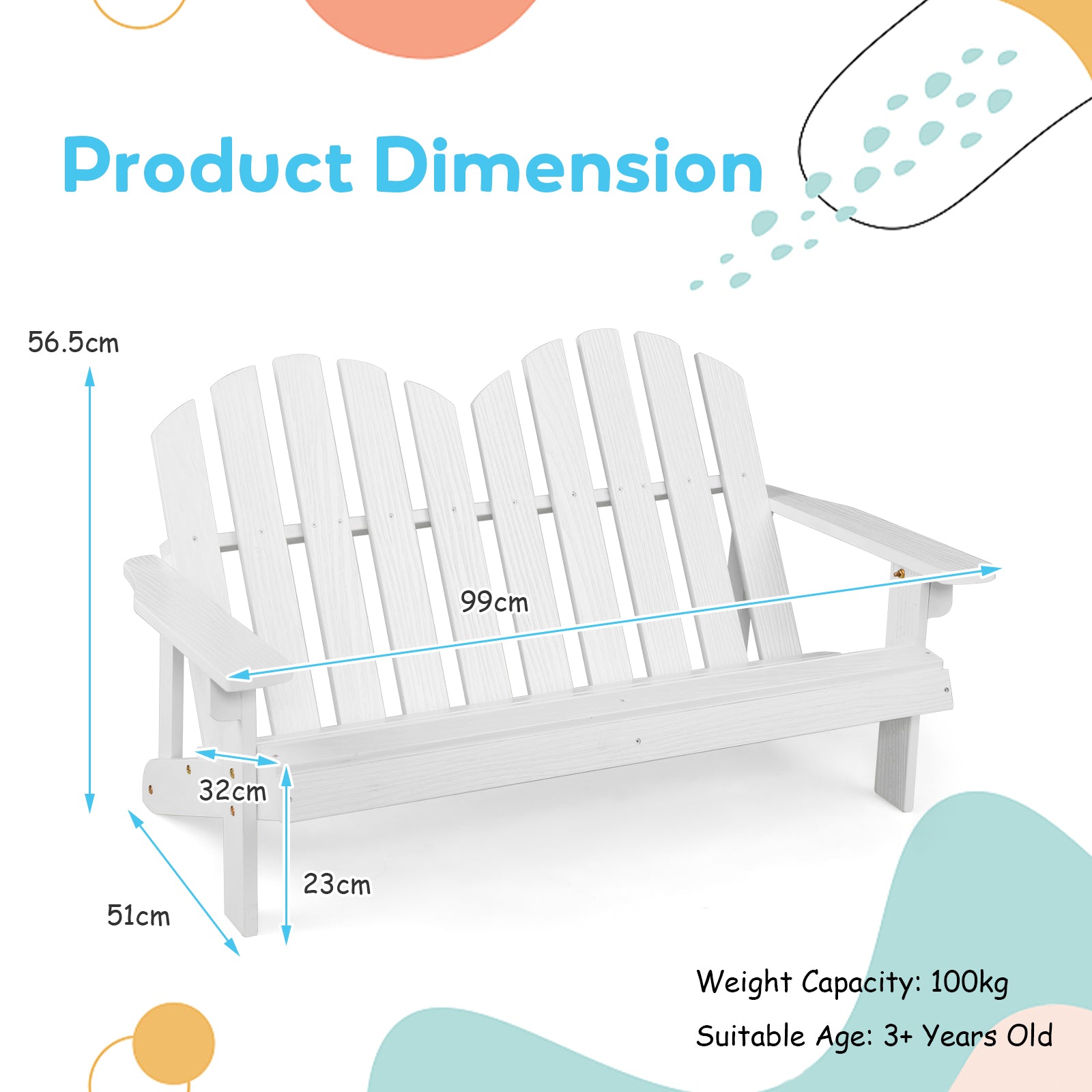 2-Seat Fir Wood Adirondack Loveseat with Armrests-White