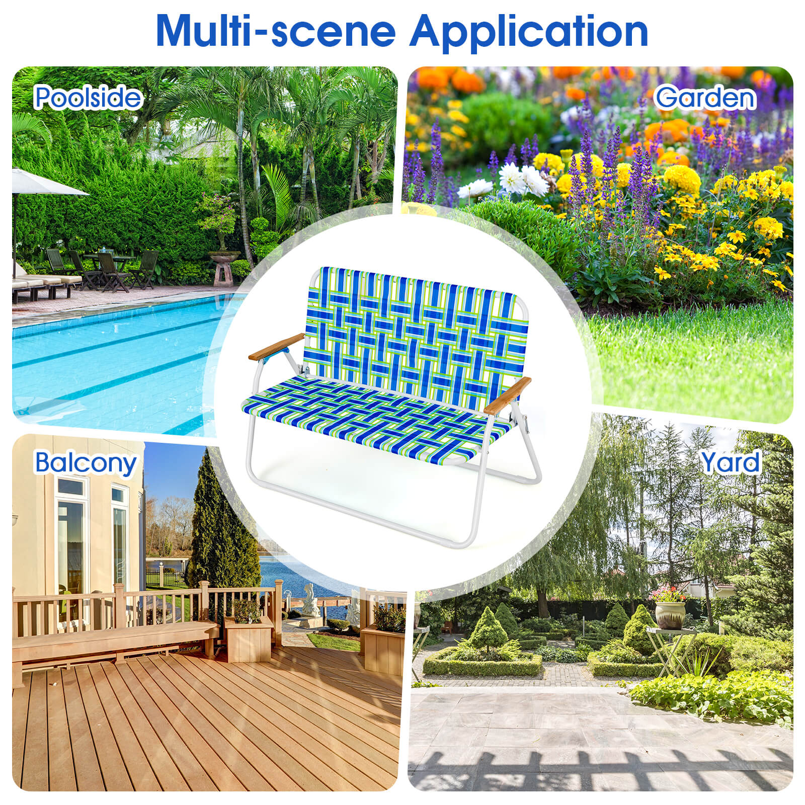 2-Person Folding Camping Chair with Armrests