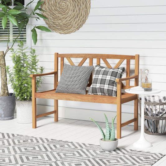 2-Seat Patio Acacia Wood Bench for Patio-Double X-Shaped Backrest