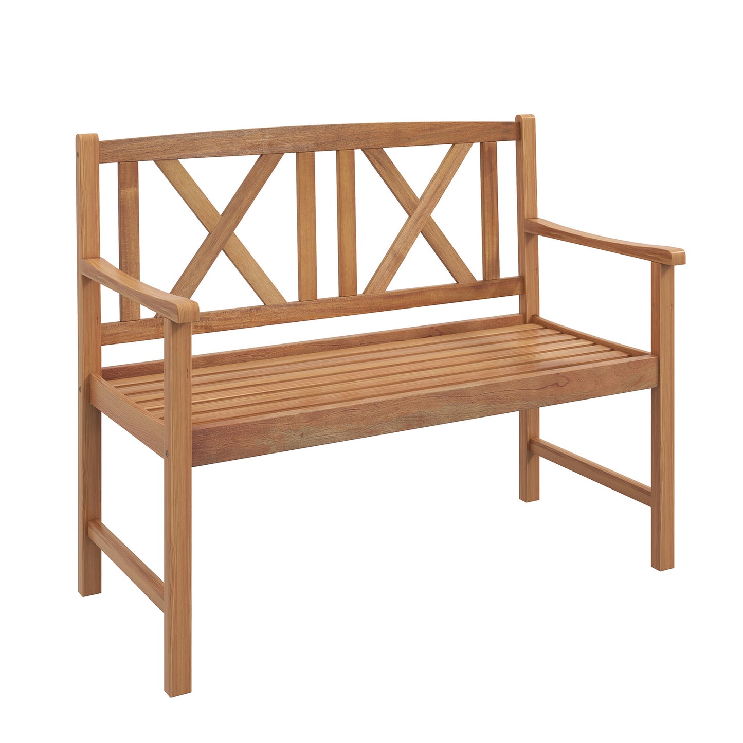 2-Seat Patio Acacia Wood Bench for Patio-Double X-Shaped Backrest
