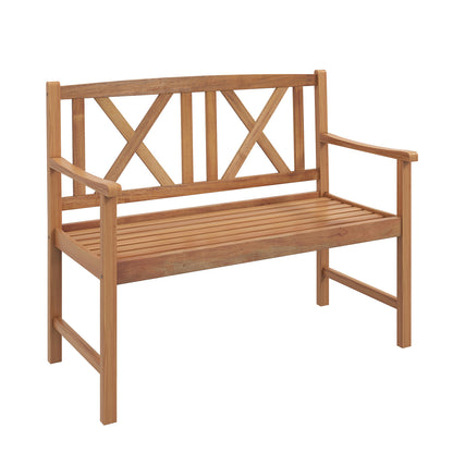 2-Seat Patio Acacia Wood Bench for Patio-Double X-Shaped Backrest