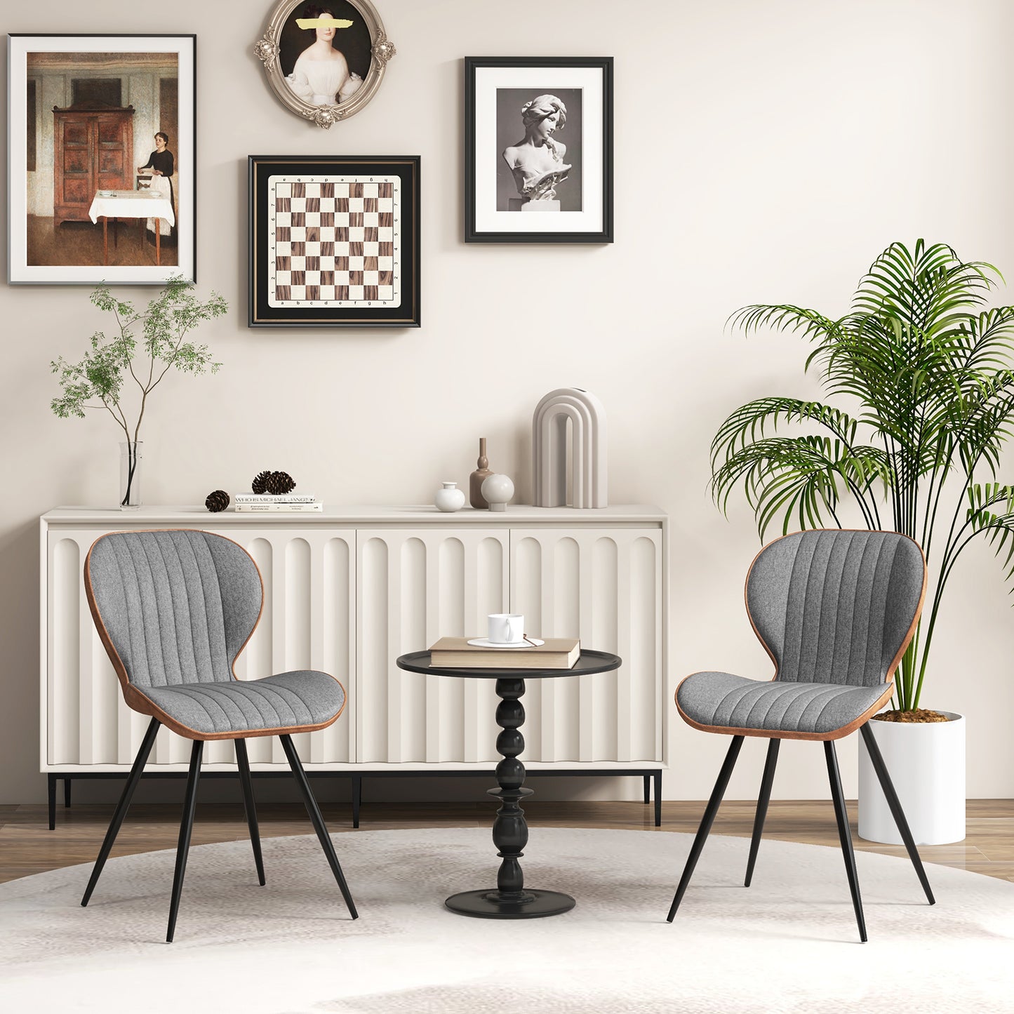 2 Set Armless Dining Chair Modern Accent Chairs with Curved Backrest-Grey