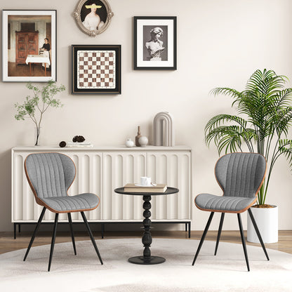 2 Set Armless Dining Chair Modern Accent Chairs with Curved Backrest-Grey
