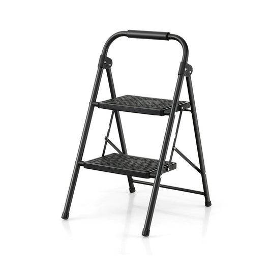 2 Step Folding Ladder with Safe Lock and Hand Grip-Black