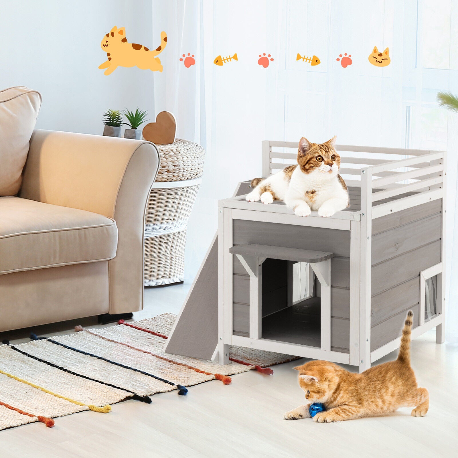 Pet Dog House with Balcony-Grey