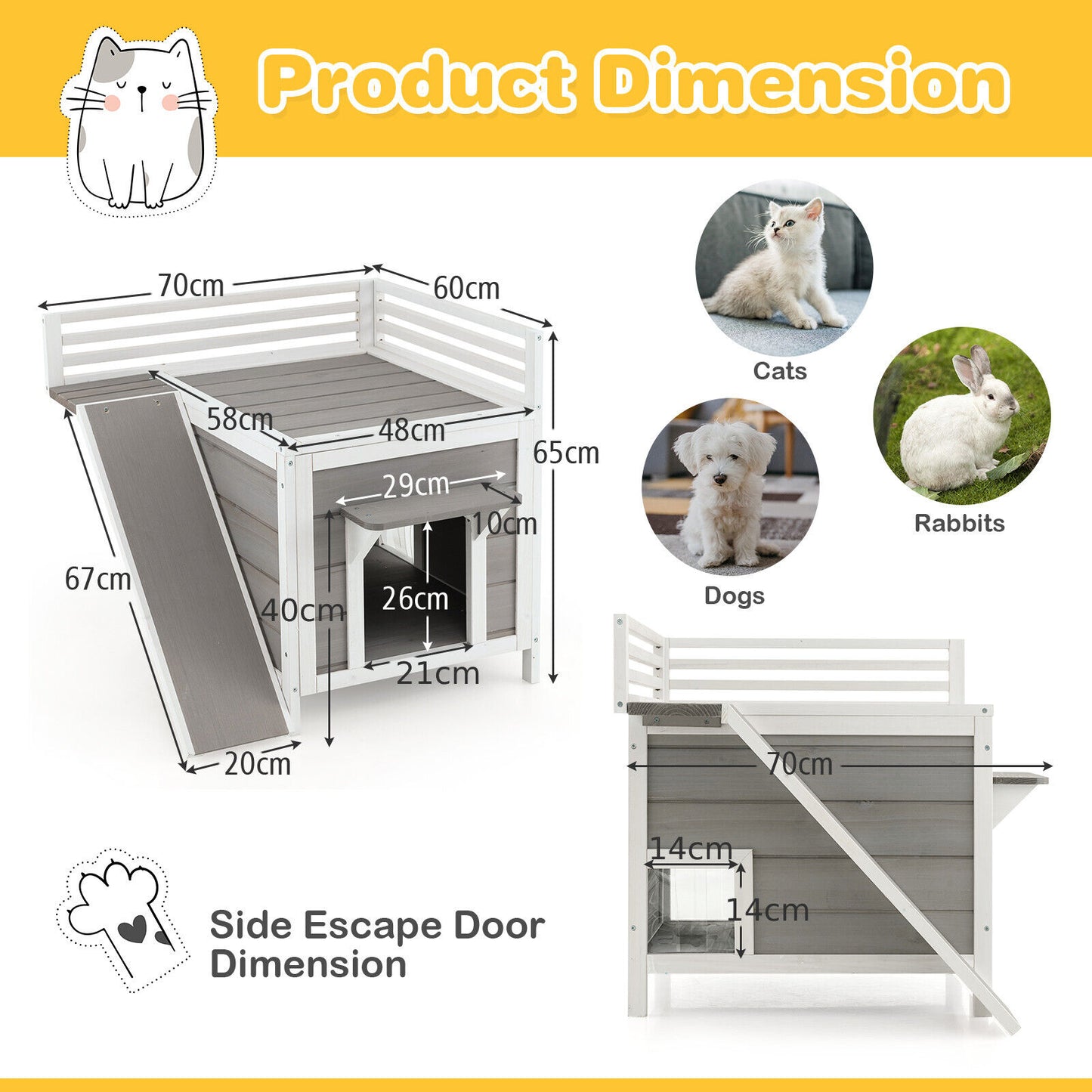 Pet Dog House with Balcony-Grey