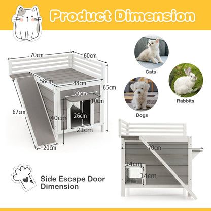 Pet Dog House with Balcony-Grey