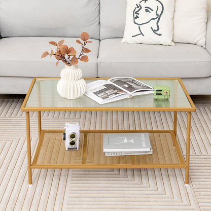 2-Tier Coffee Table with Shelf Tempered Glass Top-Golden