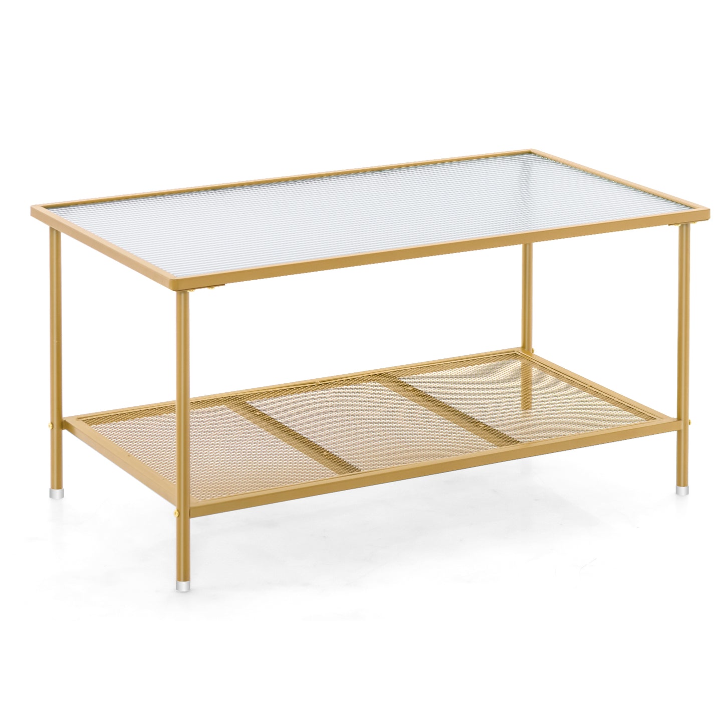 2-Tier Coffee Table with Shelf Tempered Glass Top-Golden
