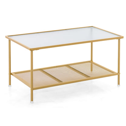 2-Tier Coffee Table with Shelf Tempered Glass Top-Golden