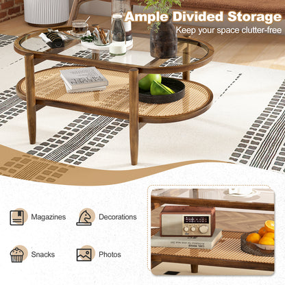 2-Tier PE Rattan Coffee Table with Storage