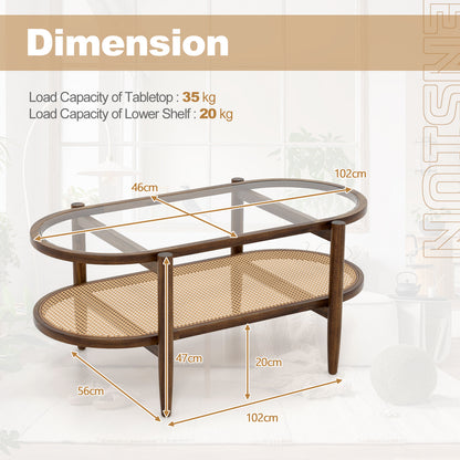 2-Tier PE Rattan Coffee Table with Storage