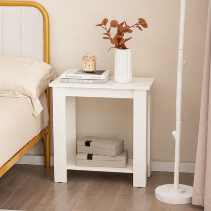 2-Tier End Table with Storage Shelf for Small Spaces-White