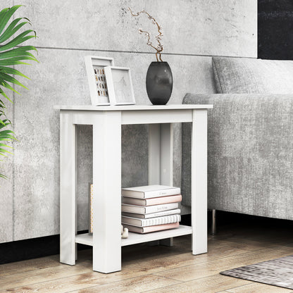2-Tier End Table with Storage Shelf for Small Spaces-White