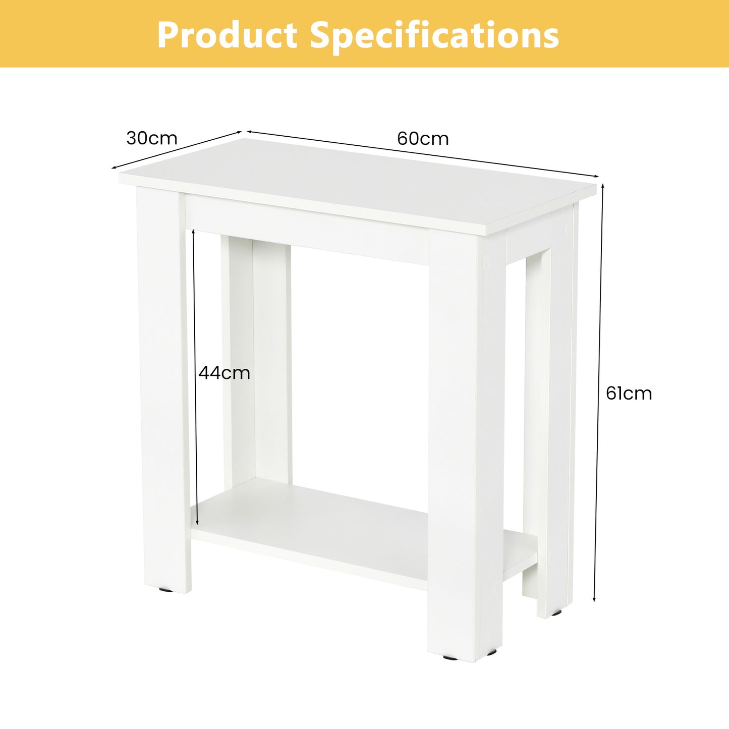 2-Tier End Table with Storage Shelf for Small Spaces-White