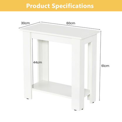 2-Tier End Table with Storage Shelf for Small Spaces-White