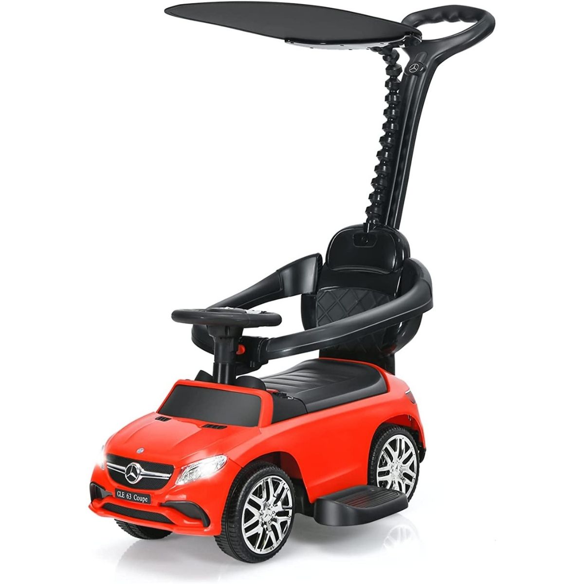 3-in-1 Mercedes Benz Licensed Kids Ride On Push Car with Canopy-Red