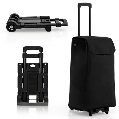 2 in 1 Foldable Shopping Trolley with Detachable Bag and Adjustable Height-Black