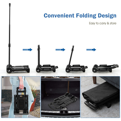 2 in 1 Foldable Shopping Trolley with Detachable Bag and Adjustable Height-Black