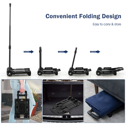 2 in 1 Foldable Shopping Trolley with Detachable Bag and Adjustable Height-Dark Blue