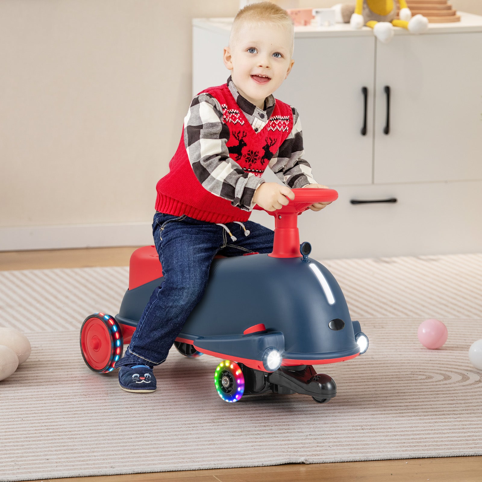 2 in 1 Kids Ride On Electric Wiggle Car with Music and Pedal-Blue