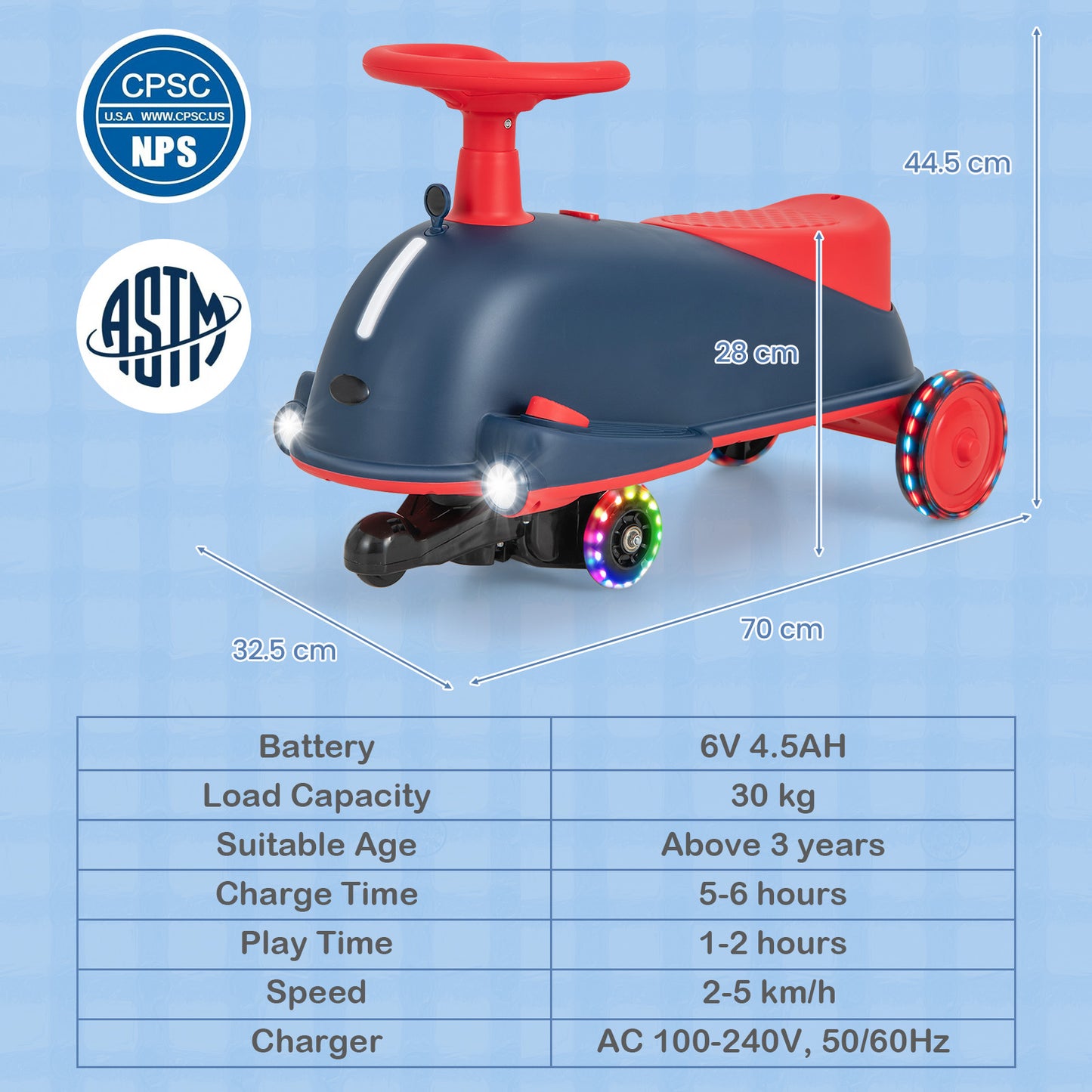 2 in 1 Kids Ride On Electric Wiggle Car with Music and Pedal-Blue