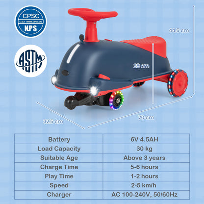 2 in 1 Kids Ride On Electric Wiggle Car with Music and Pedal-Blue