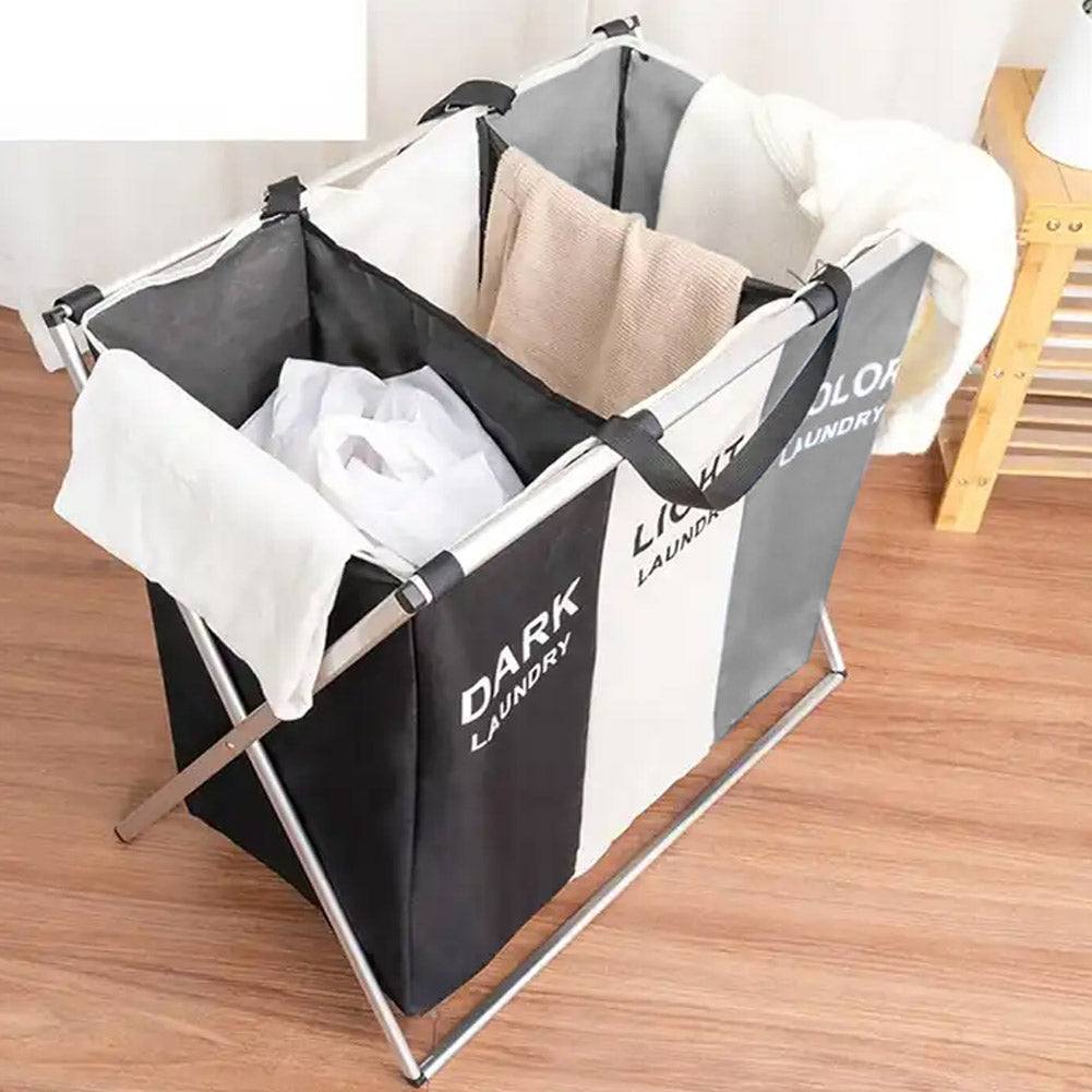 Foldable 3 Sections Laundry Hamper Basket