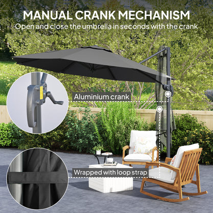 Outsunny 3 x 3(m) Cantilever Parasol with Cross Base, Garden Umbrella with 360° Rotation, Crank Handle and Tilt for Outdoor, Black