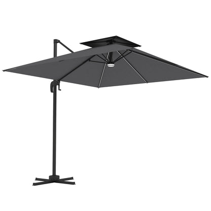 Outsunny 2.5m Cantilever Parasol with Solar Powered LED Lights, 360° Rotation, Tilt Adjustment, Crank Handle, Dark Grey
