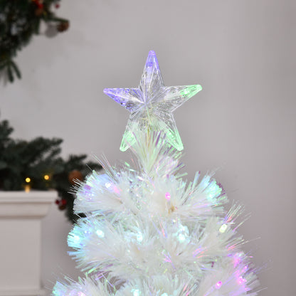 HOMCOM 4 Feet Prelit Artificial Christmas Tree with Fiber Optic LED Light, Holiday Home Xmas Decoration, White
