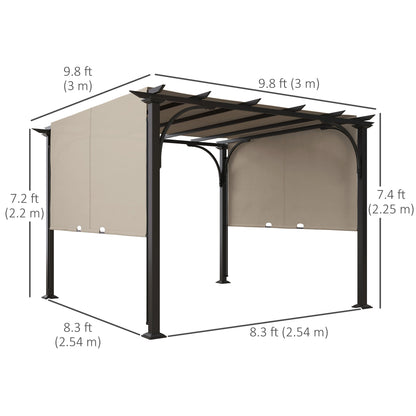 Outsunny 3 x 3(m) Outdoor Pergola, Garden Pergola Gazebo with Adjustable Canopy, Beige