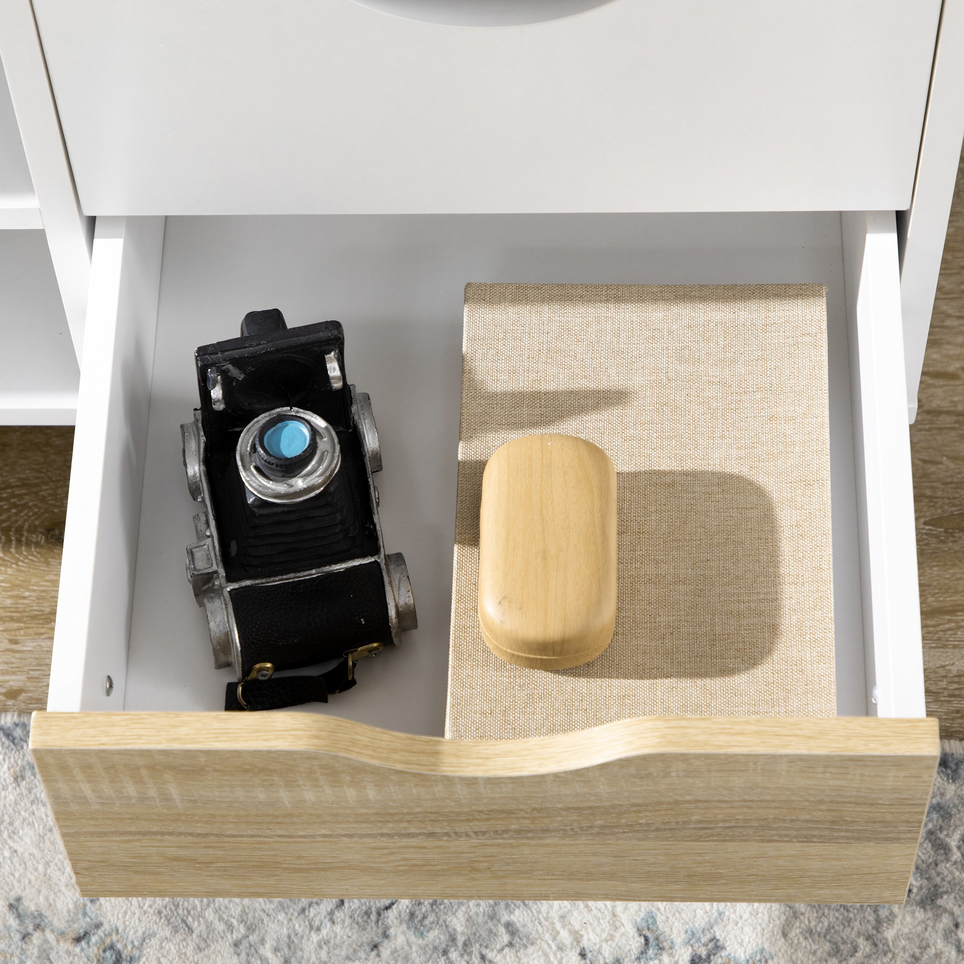 HOMCOM Modern TV Stand Unit for TVs up to 55" with Storage Shelves and Drawers, 120cmx40cmx44.5cm, White and Natural