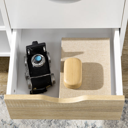 HOMCOM Modern TV Stand Unit for TVs up to 55" with Storage Shelves and Drawers, 120cmx40cmx44.5cm, White and Natural