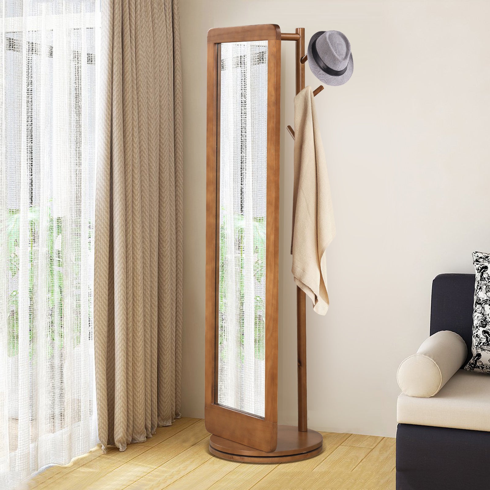 2-in-1 Rotating Coat Stand with Full Length Mirror