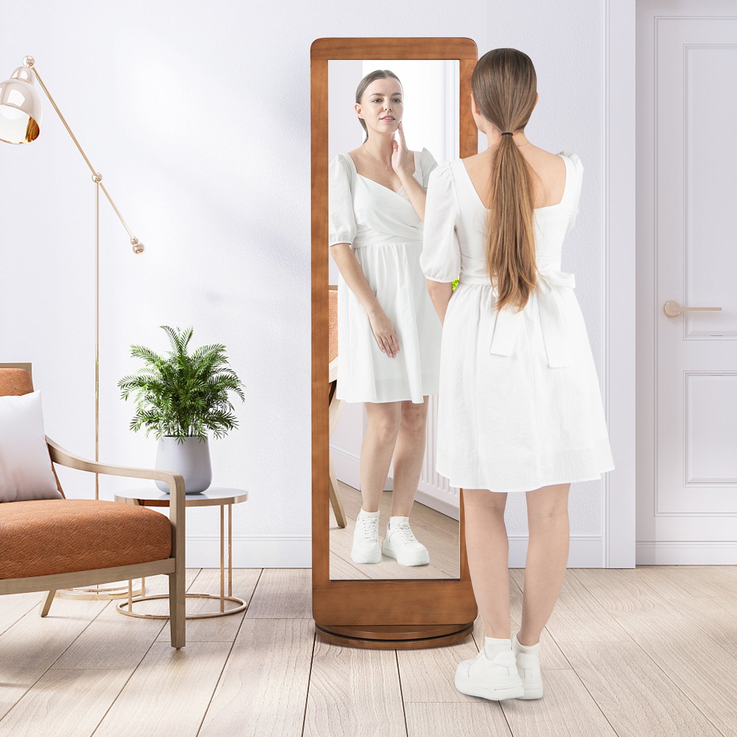 2-in-1 Rotating Coat Stand with Full Length Mirror