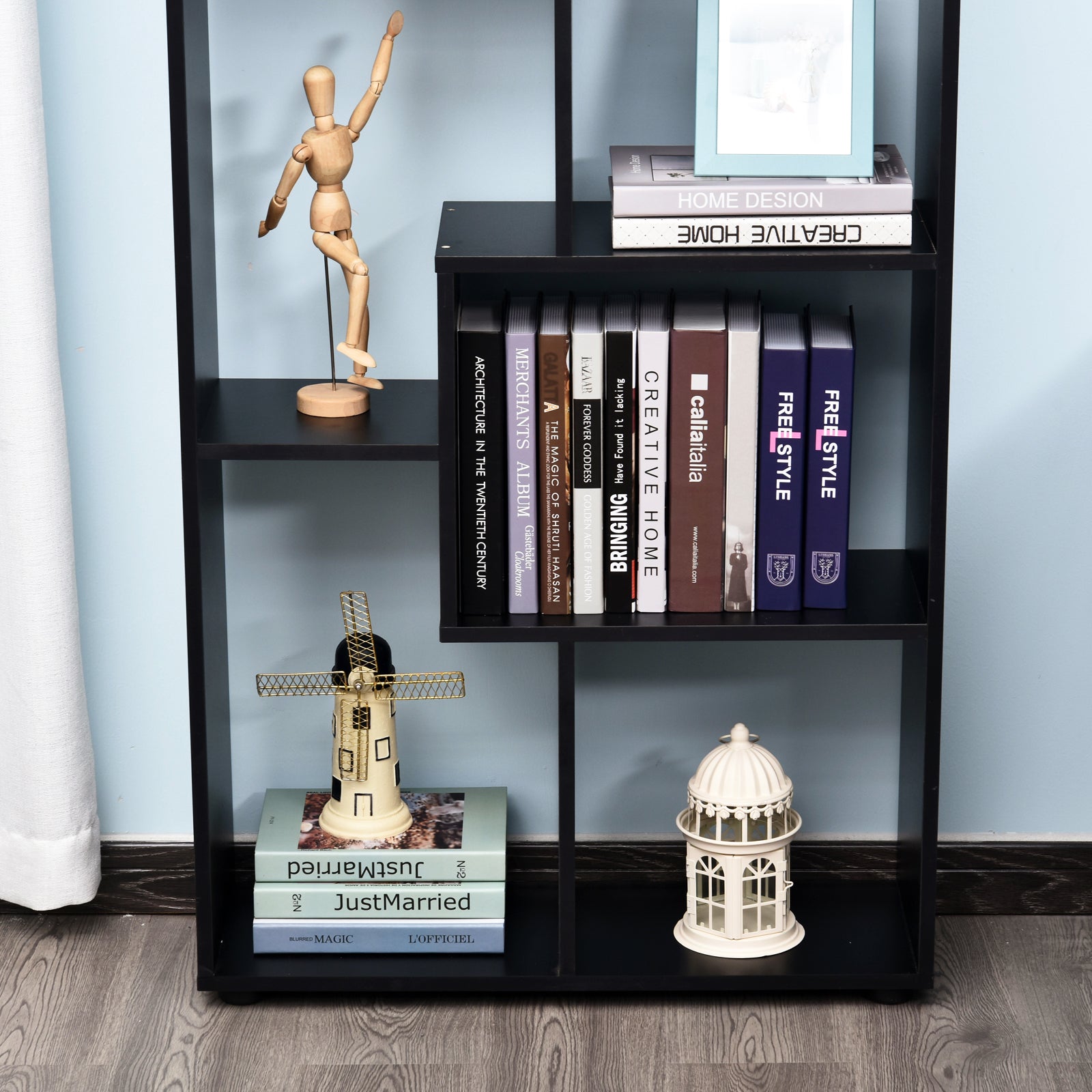HOMCOM 8-Tier Freestanding Bookcase w/ Melamine Surface Anti-Tipping Foot Pads Home Display Storage Grid Stand Modern Style - Black