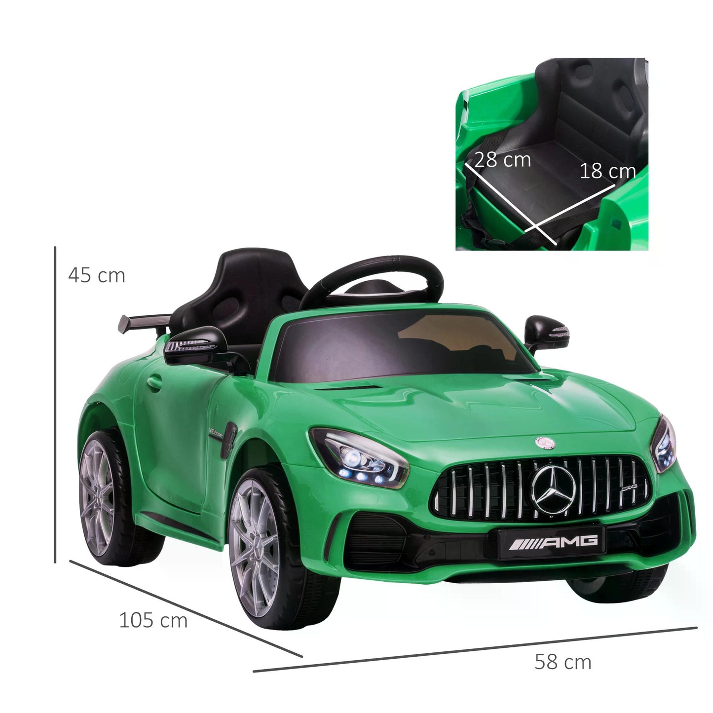 HOMCOM Compatible 12V Battery-powered 2 Motors Kids Electric Ride On Car GTR Toy with Parental Remote Control Music Lights MP3 for 3-5 Years Old Green