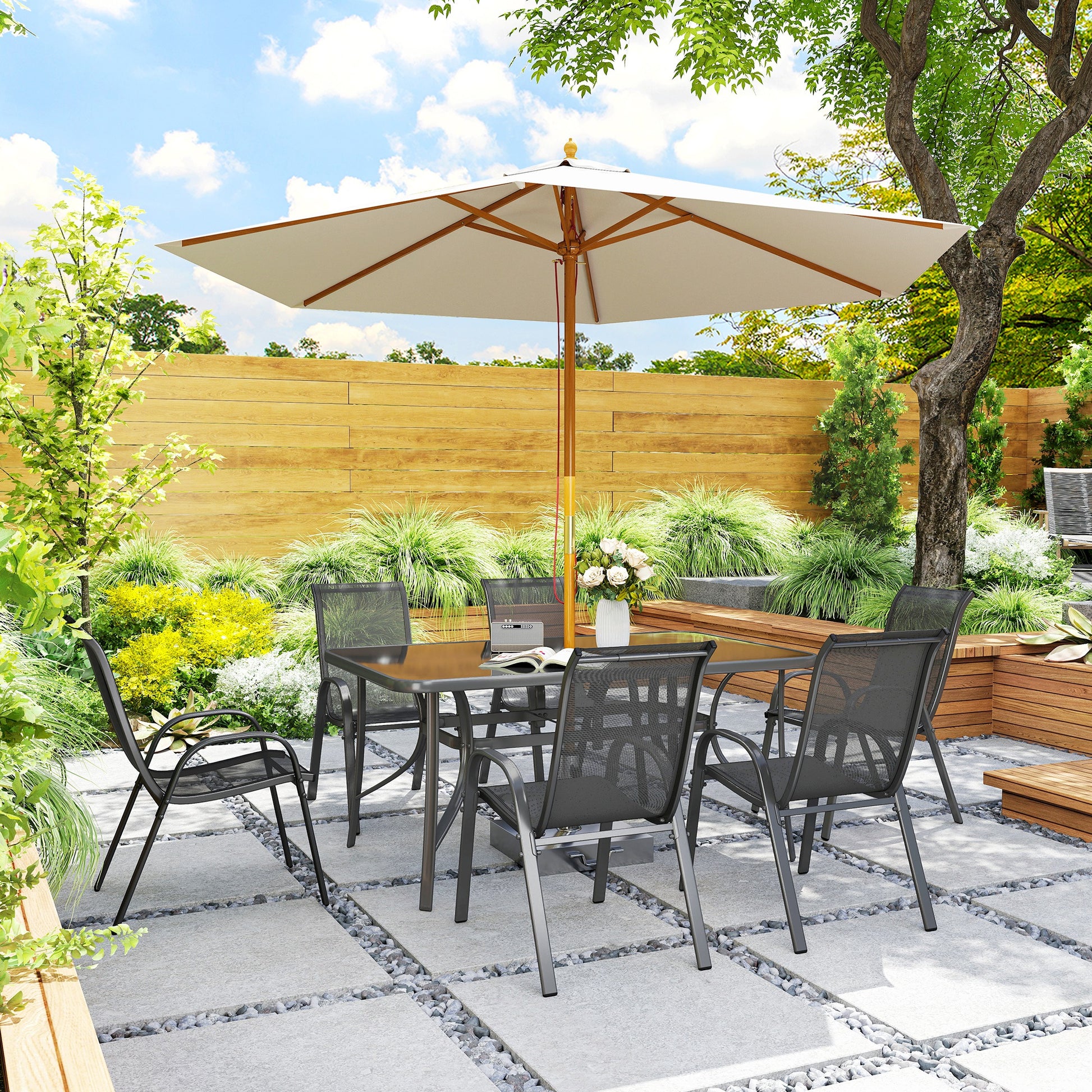 Outsunny Seven-Piece Outdoor Dining Set - Charcoal Grey