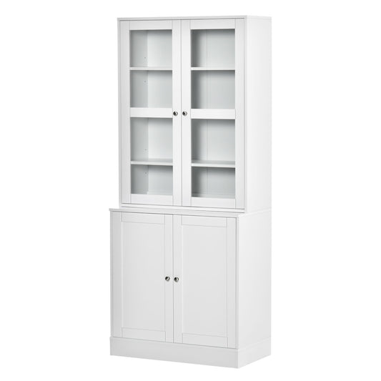 HOMCOM Modern Bookcase with Doors, Display Storage Cabinet with Adjustable Shelves for Living Room, Study, Office, White