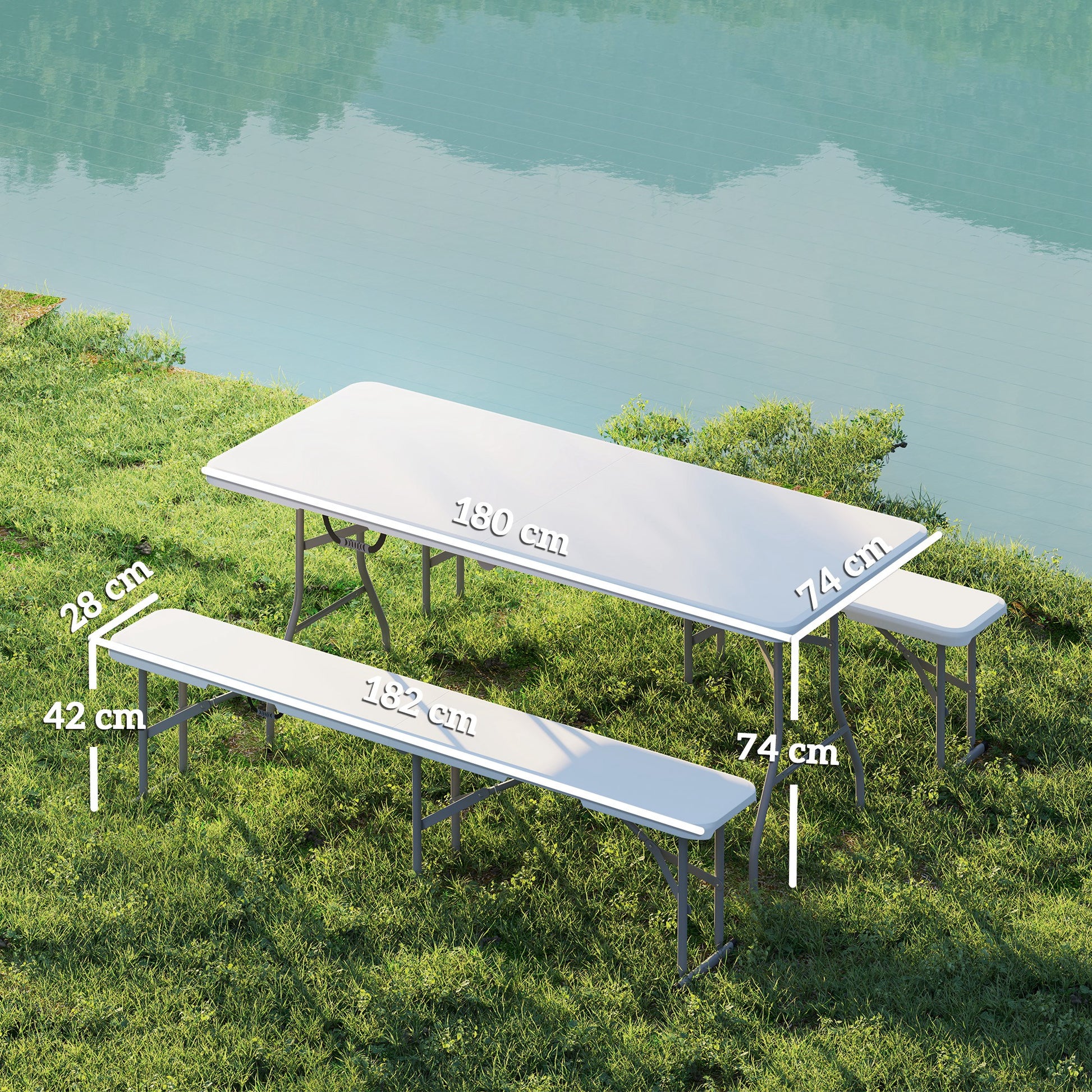 Outsunny Three-Piece Folding Picnic Table and Bench Set - White
